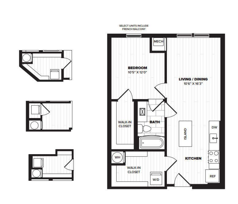 A9: 1 Bed 1 Bath floor plan